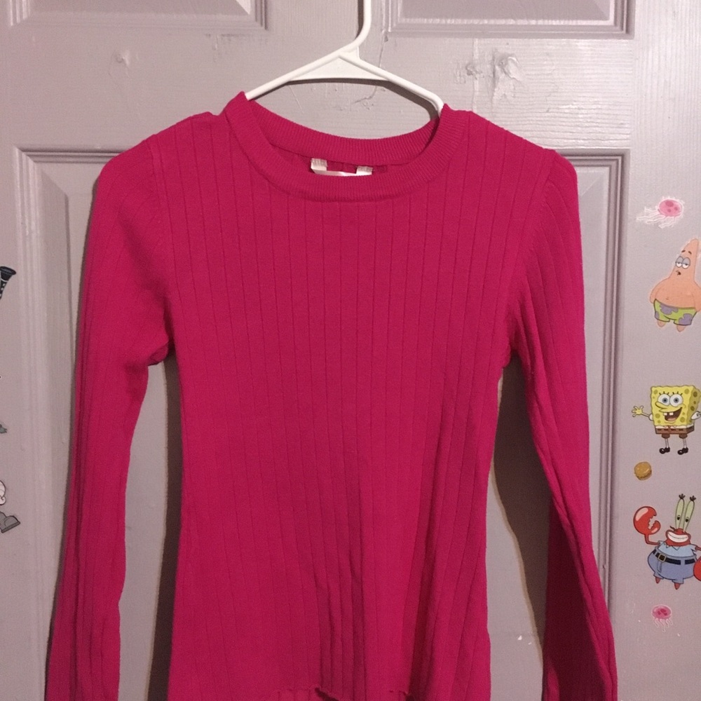 No Boundaries Long-Sleeve Ribbed Top in Bright Pink